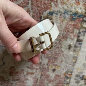 J. Crew Cream Patent Leather Belt with Gold Buckle